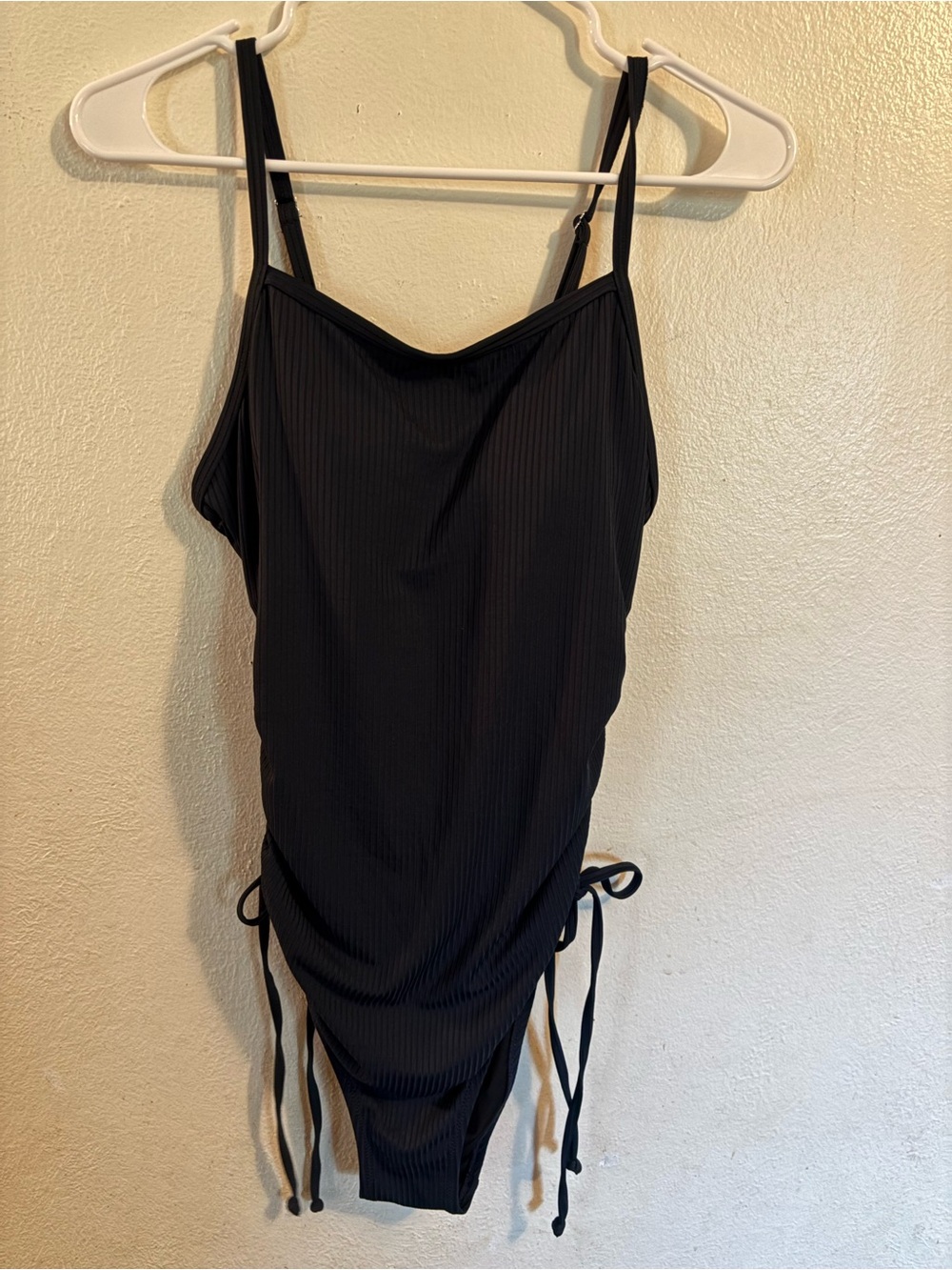 Navy Ribbed One-Piece Swimsuit with Side Ties